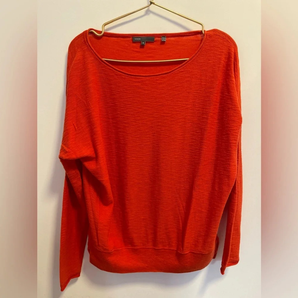Vince Red Orange Long Sleeve Lightweight Sweater Womens - Picture 5 of 8